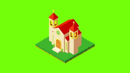 Wall Mural - Europe church icon animation cartoon best object on green screen background