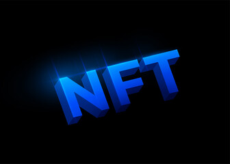 Fototapete - NFT non fungible tokens concept vector background. Big 3d blue shiny letters sign isolated on dark black backdrop. Tokenscrypto art design