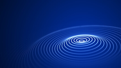 Poster - abstract circle blue wave with moving dots. flow of particles. cyber technology illustration. 3d ren