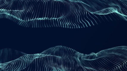 Poster - Abstract blue futuristic background. Digital dynamic wave of particles. Big data visualization. 3D rendering.