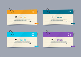 Text box design with note papers infographic.	
