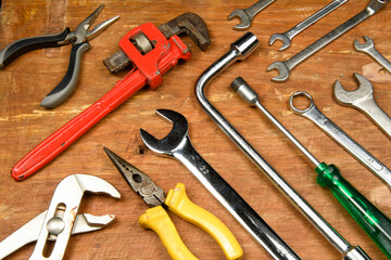 renovation of assorted tools in grunge wood