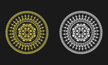 Decorative Abstract Design Coloring Gradient And White Vector Mandala Pattern On Black Background Bundle