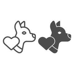 Poster - Dog silhouette and heart line and solid icon, animal hospital concept, we love dogs sign on white background, Dog with heart icon in outline style for mobile concept and web design. Vector graphics.