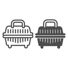 Poster - Plastic basket for a pet line and solid icon, animal hospital concept, Animal carrier sign on white background, Pet basket icon in outline style for mobile concept and web design. Vector graphics.