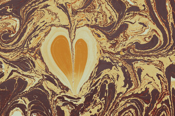 Poster - Paper marbling design texture with a bicolor heart-like shape