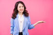Image of Asian businesswoman on pink bakcground