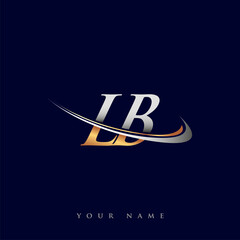 LB initial logo company name colored gold and silver swoosh design, isolated on white background. vector logo for business and company identity.