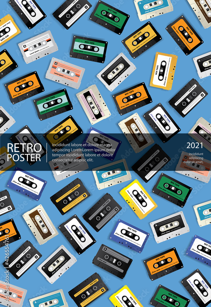 Vintage Retro Cassette Tape Poster Design Template Vector Illustration ...
