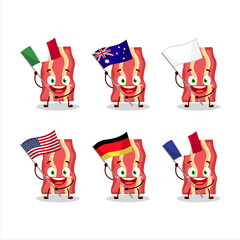 Wall Mural - Bacon cartoon character bring the flags of various countries