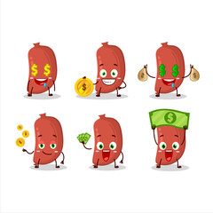 Poster - Sausage cartoon character with cute emoticon bring money