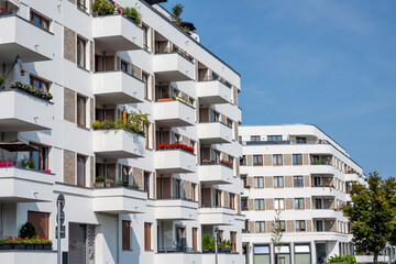 Modern multi-family apartment buildings seen in Berlin, Germany