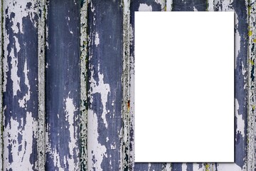 Wall Mural - Stack of blank paper sheets for brochure on old ancient blue grey wooden background in top view Mock up