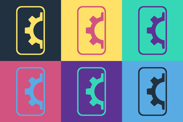 Pop art Software, web development, programming concept icon isolated on color background. Programming language and program code on screen mobile. Vector
