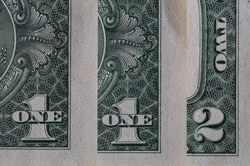 1 and 2 US dollar banknotes