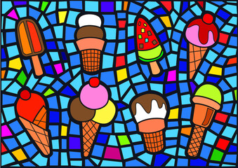 Wall Mural - ice cream design colorful glass and pattem stained glass background illustration vector