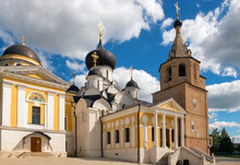 View Of The Trinity Church And The Assumption Cathedral In The Holy Assumption Monastery. Staritsa Town, Tver Region