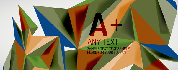 Vector triangle geometric backgrounds. Low poly 3d shape on light backdrop. Vector illustration for covers, banners, flyers and posters and other designs