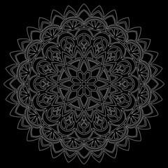 Wall Mural - White outline mandala on a black doodles sketch good mood