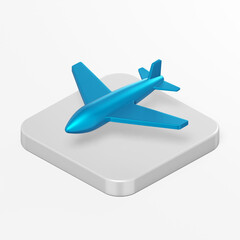 Poster - Blue plane icon. 3d rendering square button key isometric view, interface ui ux element.