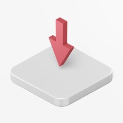 Poster - Red down arrow icon. 3d rendering square button key isometric view, interface ui ux element.
