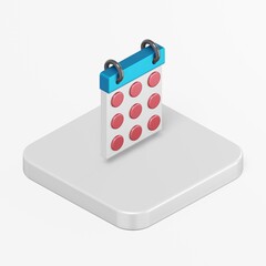 Poster - Round date calendar icon. 3d rendering square button key isometric view, interface ui ux element.