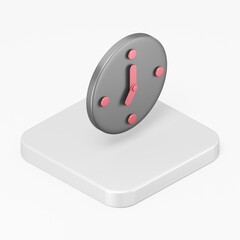 Poster - Black wall clock icon with red arrows. 3d rendering square button key isometric view, interface ui ux element.