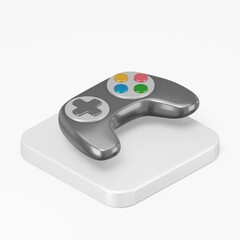 Poster - Black joystick icon. 3d rendering square button key isometric view, interface ui ux element.