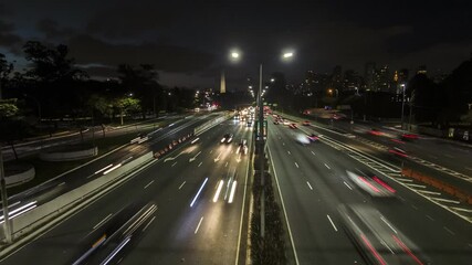 Wall Mural - Time lapse of Traffic jam in 23 de Maio Avenue, near Ibirapuera Park at night