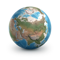 Canvas Print - planet earth globe, isolated on white. geography of the world from space, focused on russia and arct