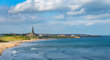 Fototapeta  - View North of long Sands Beach including St, Georges Church Tynemouth, Tyne & Wear,  Northumberland, England, UK