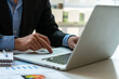 © PaeGAG - bookkeeper or financial inspector hands making report, calculating or checking balance. Home finances, investment, economy, saving money or insurance concept