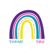 Organic colourful rainbow vector illustration, with thank you message in a childlike doodle style