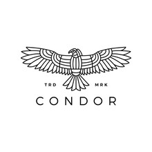 Condor Eagle Bird Monoline Logo Vector Icon Illustration