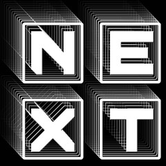 Fototapete - NEXT - white lettering in frame as square logo with repeating effect on black background - 3D Illustration