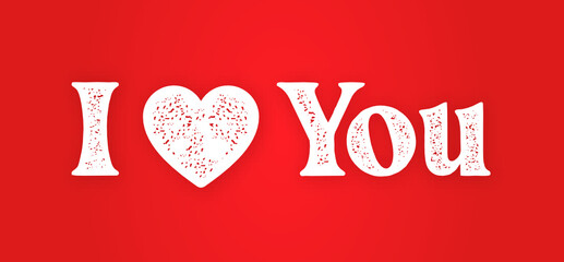 Wall Mural - I love you banner. White text on red background. 