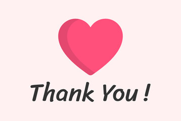 Poster - Thank You vector card with lettering and pink heart love symbol vector illustration.