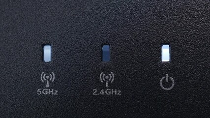 Top View Of Flashing White Lights On The Wireless WIFI Router.