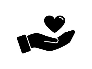 Poster - care hand with heart flat vector icon. love symbol. hand holding heart save sign isolated on white b