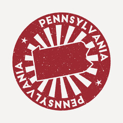 Wall Mural - Pennsylvania stamp. Travel red rubber stamp with the map of us state, vector illustration. Can be used as insignia, logotype, label, sticker or badge of the Pennsylvania.