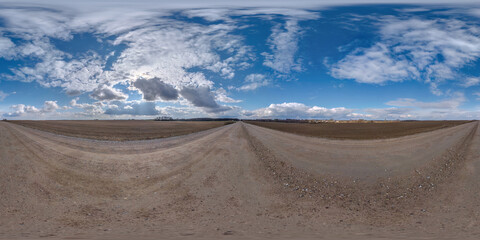 Wall Mural - full spherical seamless hdri panorama 360 degrees angle view on no traffic white sand gravel road am