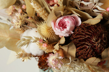 Canvas Print - Beautiful elegant dried flower bouquet, closeup view