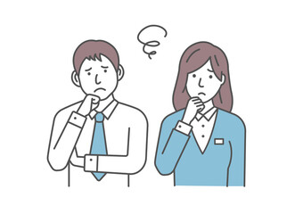 Wall Mural - Vector Illustration of young businessman and businesswoman in trouble or confused.