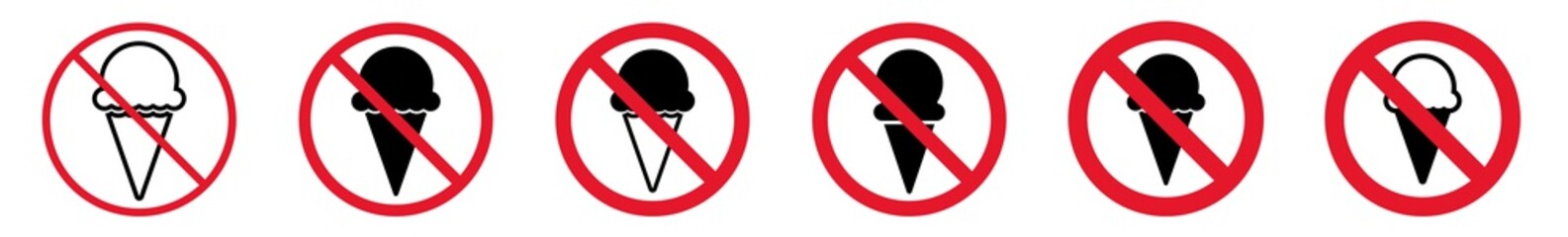 Prohibition Sign Ice Cream Forbidden Icon Set | Ice Cream Prohibition Signs Food Prohibited Vector Illustration Logo | Ice Cream Prohibition Sign Isolated Collection