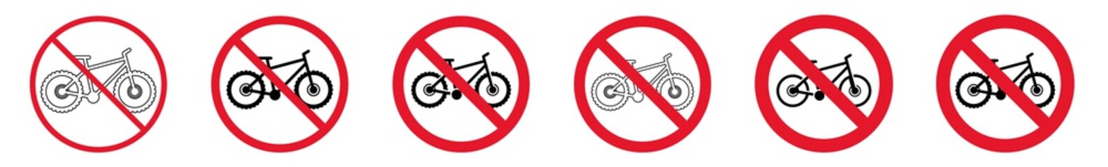 Wall Mural - Prohibition Sign Bike Forbidden Icon Set | Mountain Bikes Prohibition Signs Bicycle Prohibited Vector Illustration Logo | Mountain Bike Biking Prohibition Sign Isolated Collection