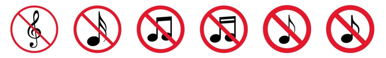 Wall Mural - prohibition sign music notes forbidden icon set | sound tone music prohibition signs prohibited vect