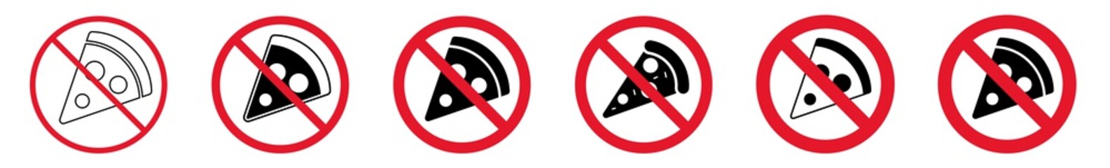 Wall Mural - Prohibition Sign Food Pizza Slice Forbidden Icon Set | Pizza Slices Prohibition Signs Prohibited Vector Illustration Logo | Pizza Fast Food Prohibition Sign Isolated Collection
