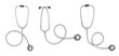 © New Africa - Set with stethoscopes on white background, top view. Banner design