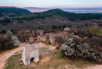 Pilisborosjeno, Hungary - Aerial view of the copy of the famous castle of Eger at Nagy-Kevely.