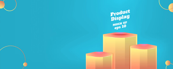 Aufkleber - Vector flat geometric product display summer background, orange yellow glow color block studio kiosk.banner with copy space for display of product for advertise online